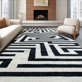 Ultra Soft Area Rug, Non Slip, Stain Resistant, Washable Area Rugs for Living Room, Bedroom, Optical Illusion Rug Stripe Maze Woven Floor Art Carpet(Black)