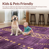 Ultra Soft Area Rug, Non Slip, Stain Resistant, Washable Area Rugs for Living Room, Bedroom, Charming Distressed Geometric Flair(Purple)