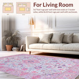 Ultra Soft Area Rug, Non Slip, Stain Resistant, Washable Area Rugs for Living Room, Bedroom, Rustic Medallion Blue Tones(Pink)