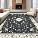Ultra Soft Area Rug, Non Slip, Stain Resistant, Washable Area Rugs for Living Room, Bedroom, Striking Vintage Ethnic Accents(Black)