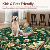 Ultra Soft Area Rug, Non Slip, Stain Resistant, Washable Area Rugs for Living Room, Bedroom, Timeless Deep Green Ornate Design(Green)