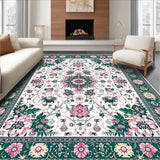 Ultra Soft Area Rug, Non Slip, Stain Resistant, Washable Area Rugs for Living Room, Bedroom, Whimsical Vintage Floral Motif(White)