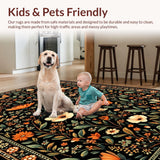 Ultra Soft Area Rug, Non Slip, Stain Resistant, Washable Area Rugs for Living Room, Bedroom, Whimsical Butterfly and Flower Theme(Black)