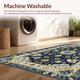 Ultra Soft Area Rug, Non Slip, Stain Resistant, Washable Area Rugs for Living Room, Bedroom, Earthy Tone Decorative Symmetry(Blue)