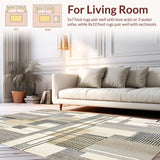 Ultra Soft Area Rug, Non Slip, Stain Resistant, Washable Area Rugs for Living Room, Bedroom, UV Resistant Reversible Patio with Contemporary Abstract Linear Motifs(Beige)