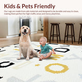 Ultra Soft Area Rug, Non Slip, Stain Resistant, Washable Area Rugs for Living Room, Bedroom, Contemporary Soft Circular Lettered Aesthetic(White)