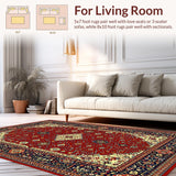 Ultra Soft Area Rug, Non Slip, Stain Resistant, Washable Area Rugs for Living Room, Bedroom, Rustic Red and Gold Patterns(Red)
