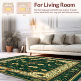 Ultra Soft Area Rug, Non Slip, Stain Resistant, Washable Area Rugs for Living Room, Bedroom, Intricate Boho Area with Abstract Animal Motif and Floral Accents(Green)