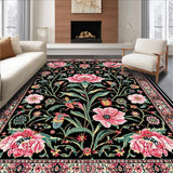 Ultra Soft Area Rug, Non Slip, Stain Resistant, Washable Area Rugs for Living Room, Bedroom, Vibrant Insect Floral Arrangement(Black)