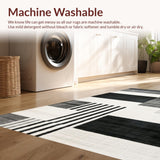 Ultra Soft Area Rug, Non Slip, Stain Resistant, Washable Area Rugs for Living Room, Bedroom, Elegant Monochrome Striped Woven Rug for Indoor Outdoor Layering Design(Gray)