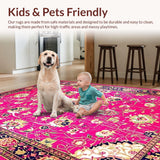 Ultra Soft Area Rug, Non Slip, Stain Resistant, Washable Area Rugs for Living Room, Bedroom, Exuberant Multi-Hued Artful Pattern(Pink)
