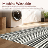 Ultra Soft Area Rug, Non Slip, Stain Resistant, Washable Area Rugs for Living Room, Bedroom, Contemporary Linear Rug With Parallel Bands Woven Entryway Decor(Black)