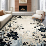 Ultra Soft Area Rug, Non Slip, Stain Resistant, Washable Area Rugs for Living Room, Bedroom, Artistic Boho Beige and Black Bloom(Beige)