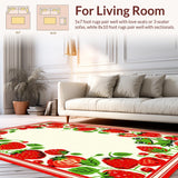 Ultra Soft Area Rug, Non Slip, Stain Resistant, Washable Area Rugs for Living Room, Bedroom, Rustic Strawberry Patch Illustration(Red)