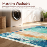 Ultra Soft Area Rug, Non Slip, Stain Resistant, Washable Area Rugs for Living Room, Bedroom, Tropical Vibes Surfboard Design Area Rug with Palm Tree Motifs(Blue)