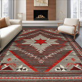 Ultra Soft Area Rug, Non Slip, Stain Resistant, Washable Area Rugs for Living Room, Bedroom, Vintage Charcoal Western Motif(Red)