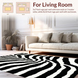 Ultra Soft Area Rug, Non Slip, Stain Resistant, Washable Area Rugs for Living Room, Bedroom, Bold Zebra Skin Bedroom Low Pile Floor Mat(Black)