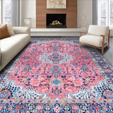 Ultra Soft Area Rug, Non Slip, Stain Resistant, Washable Area Rugs for Living Room, Bedroom, Rustic Vintage Tiled Motif(Pink)
