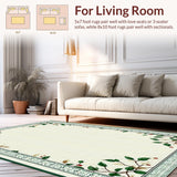 Ultra Soft Area Rug, Non Slip, Stain Resistant, Washable Area Rugs for Living Room, Bedroom, Artistic Black Floral Silhouette(Beige)