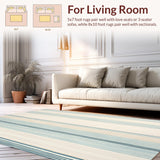 Ultra Soft Area Rug, Non Slip, Stain Resistant, Washable Area Rugs for Living Room, Bedroom, Vibrant Horizon Series Area Contemporary Abstract Bands in Light Blue Beige(Blue)