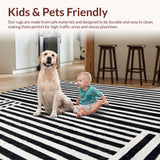 Ultra Soft Area Rug, Non Slip, Stain Resistant, Washable Area Rugs for Living Room, Bedroom, Contemporary Monochrome Striped Carpet With Geometric Sophistication(Black)