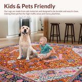 Ultra Soft Area Rug, Non Slip, Stain Resistant, Washable Area Rugs for Living Room, Bedroom, Stylish Bright Colorful Medallion(Orange)