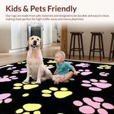 Ultra Soft Area Rug, Non Slip, Stain Resistant, Washable Area Rugs for Living Room, Bedroom, Charming Colorful Puppy Footprints(Black)