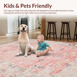 Ultra Soft Area Rug, Non Slip, Stain Resistant, Washable Area Rugs for Living Room, Bedroom, Artistic Abstract Floral Fusion(Pink)