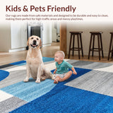 Ultra Soft Area Rug, Non Slip, Stain Resistant, Washable Area Rugs for Living Room, Bedroom, Contemporary Grey and Teal Easy Care Rug for Minimalist Homes(Blue)