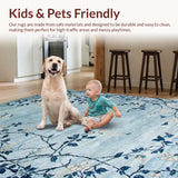 Ultra Soft Area Rug, Non Slip, Stain Resistant, Washable Area Rugs for Living Room, Bedroom, Rustic Blue Tiled Motif(Blue)