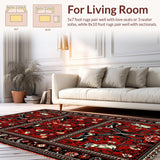 Ultra Soft Area Rug, Non Slip, Stain Resistant, Washable Area Rugs for Living Room, Bedroom, Vintage Lodge Cabin Non-Slip Floor Mat(Red)