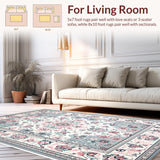 Ultra Soft Area Rug, Non Slip, Stain Resistant, Washable Area Rugs for Living Room, Bedroom, Cozy Vintage Symmetrical Visuals(White)