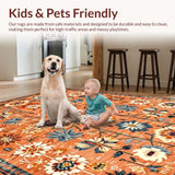 Ultra Soft Area Rug, Non Slip, Stain Resistant, Washable Area Rugs for Living Room, Bedroom, Earthy Southwestern Tile Design(Orange)