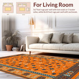 Ultra Soft Area Rug, Non Slip, Stain Resistant, Washable Area Rugs for Living Room, Bedroom, Bold Retro Ethnic Print Statement(Orange)