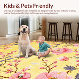 Ultra Soft Area Rug, Non Slip, Stain Resistant, Washable Area Rugs for Living Room, Bedroom, Modern Nature-Inspired Floral Art(Yellow)