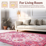 Ultra Soft Area Rug, Non Slip, Stain Resistant, Washable Area Rugs for Living Room, Bedroom, Artistic Bright Floral Impression(Pink)