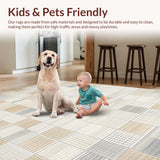 Ultra Soft Area Rug, Non Slip, Stain Resistant, Washable Area Rugs for Living Room, Bedroom, Stylish Modern Linear Textural Elements(Beige)