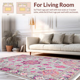 Ultra Soft Area Rug, Non Slip, Stain Resistant, Washable Area Rugs for Living Room, Bedroom, Bordered Boho Meditation Space Plush Rug(Pink)
