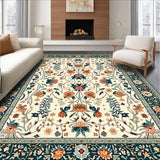 Ultra Soft Area Rug, Non Slip, Stain Resistant, Washable Area Rugs for Living Room, Bedroom, Boho Teal and Orange Fusion(Ivory)