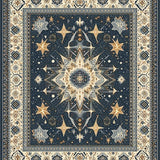 Ultra Soft Area Rug, Non Slip, Stain Resistant, Washable Area Rugs for Living Room, Bedroom, Chic Graphic Solar Imagery(Blue)