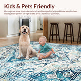 Ultra Soft Area Rug, Non Slip, Stain Resistant, Washable Area Rugs for Living Room, Bedroom, Sophisticated Ivory Abstract Design(Blue)