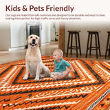 Ultra Soft Area Rug, Non Slip, Stain Resistant, Washable Area Rugs for Living Room, Bedroom, Contemporary Warm Geometric Fusion(Orange)