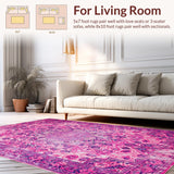 Ultra Soft Area Rug, Non Slip, Stain Resistant, Washable Area Rugs for Living Room, Bedroom, Vibrant Floral Medallion Elegance(Pink)