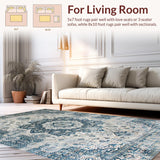 Ultra Soft Area Rug, Non Slip, Stain Resistant, Washable Area Rugs for Living Room, Bedroom, Contemporary Gray Geometric Design(Blue)