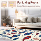 Ultra Soft Area Rug, Non Slip, Stain Resistant, Washable Area Rugs for Living Room, Bedroom, Luxurious Blue Tones Nautical Design(Blue)