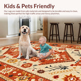 Ultra Soft Area Rug, Non Slip, Stain Resistant, Washable Area Rugs for Living Room, Bedroom, Chic Colorful Geometric Arrangement(Orange)