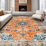 Ultra Soft Area Rug, Non Slip, Stain Resistant, Washable Area Rugs for Living Room, Bedroom, Sophisticated Low-Pile Floral Aesthetic(Orange)