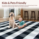 Ultra Soft Area Rug, Non Slip, Stain Resistant, Washable Area Rugs for Living Room, Bedroom, Modern Black White Checkered Living Room Plush Rug(Black)