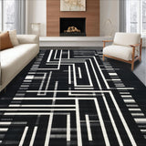 Ultra Soft Area Rug, Non Slip, Stain Resistant, Washable Area Rugs for Living Room, Bedroom, Monochrome Linear Weave Rug with Contrasting Stripes and Minimalist Pattern(Black)