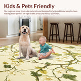 Ultra Soft Area Rug, Non Slip, Stain Resistant, Washable Area Rugs for Living Room, Bedroom, Botanical Beige Runner Floral Hallway Entryway Leaf Mat(Ivory)